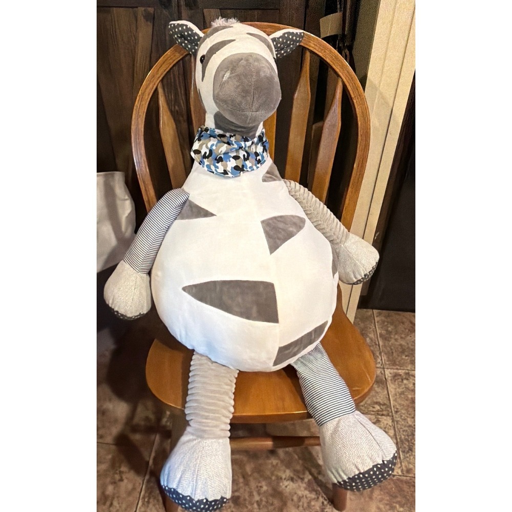 Nourison Plush Zebra Stuffed Animal Mixed Texture Pattern Grey White Oversized